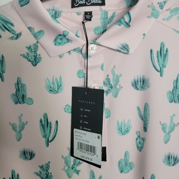 NEW Bad Birdie Core Polo Golf Shirt Mens Size Large/XL Thorn In Your Side Cactus - Picture 6 of 11